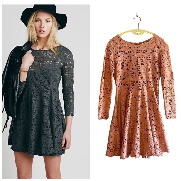 Free People Beach Spring Date Crochet Knit Dress in Pink Mauve | SZ XS - Picture 1 of 16